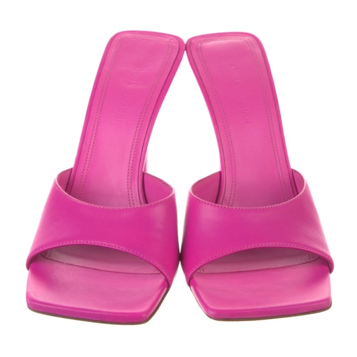 Amina Muaddi Fuchsia Square-Toe Slide Sandals